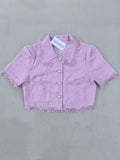 DDWRGD Classic Fashion Pink Women's Button Cotton Short-Sleeve Shirts