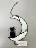 WOJIANA White Moon Black Cat Glass Sun Catchers